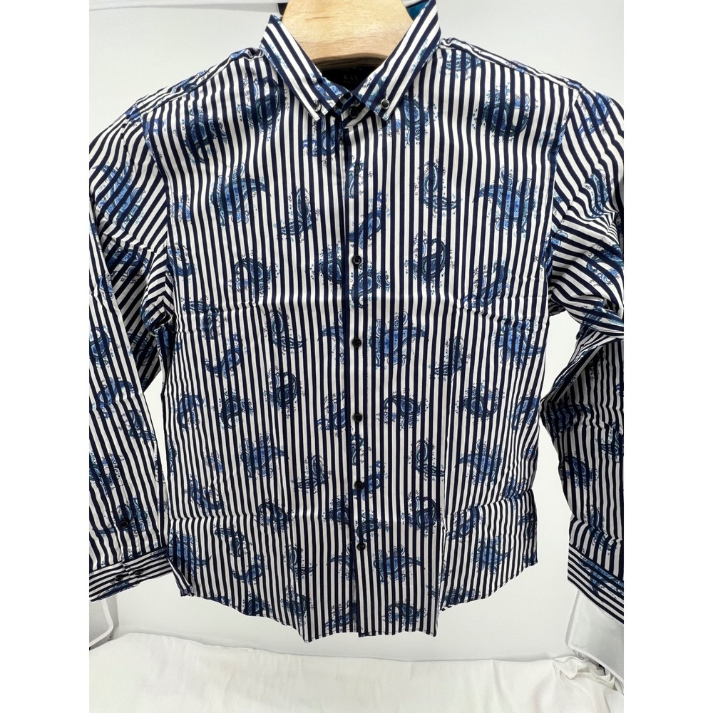 KAX Menswear Striped Paisley Print Button Down Shirt Long Sleeve Mens Size 44